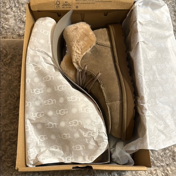 UGG Tan Suede Ankle Boots with Shearling - Picture 2 of 7